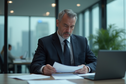 Homme d'affaires en costume dans un bureau moderne