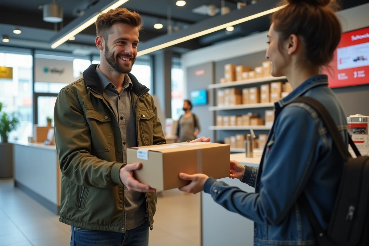 Jeune homme recevant un colis dans un centre Mondial Relay à Harnes