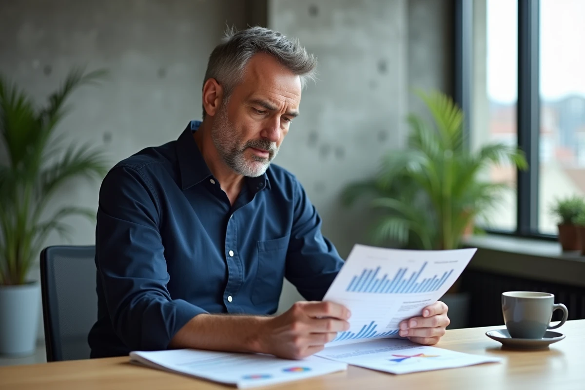 Consultant SEO Cédric Guérin analysant un audit SEO sur des documents imprimés dans un bureau moderne à Rennes