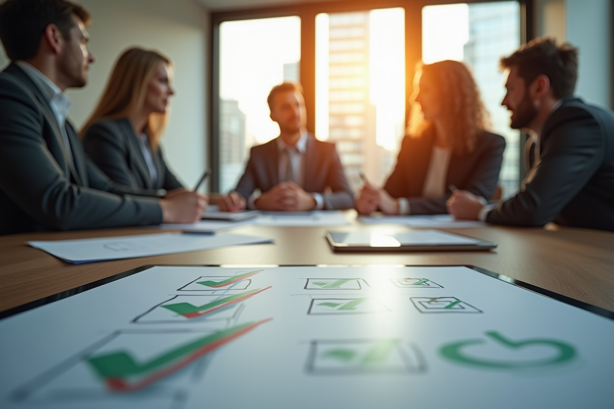 Équipe de bureau collaborant autour d'une table moderne