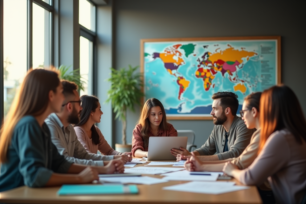 Equipe créative en réunion dans un bureau moderne à Chiang Mai