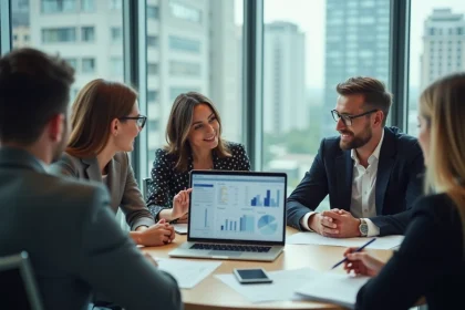 Groupe de professionnels en réunion dans un bureau moderne