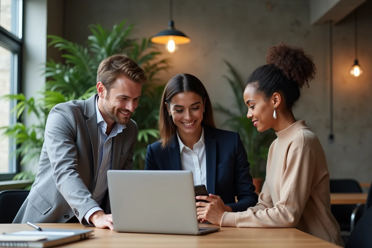 Équipe RH collaborant autour d'une plateforme de gestion des bulletins de paie dématérialisés