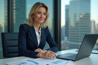 Femme d'affaires en costume dans un bureau moderne