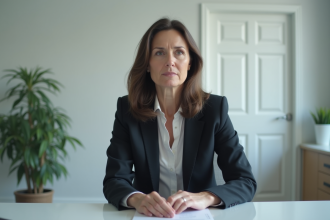 Femme d'affaires au bureau en pleine réflexion