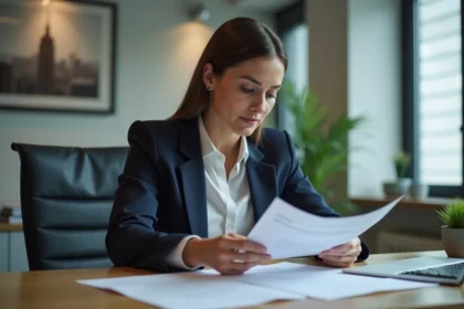 Femme d'affaires en blazer dans un bureau moderne
