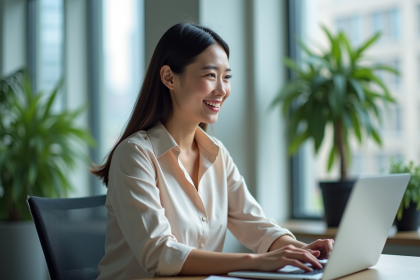 Femme professionnelle travaillant sur son ordinateur au bureau
