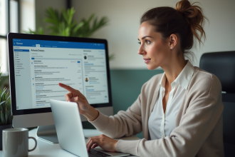Femme professionnelle regardant son email sur son ordinateur