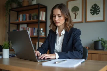 Femme professionnelle travaillant dans un bureau parisien