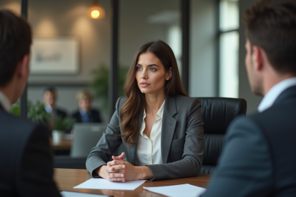 Femme en entretien d'embauche dans un bureau moderne