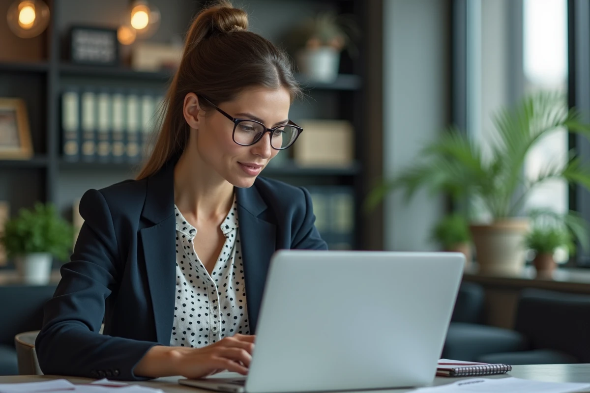 Femme d'affaires analysant des données marketing sur son ordinateur