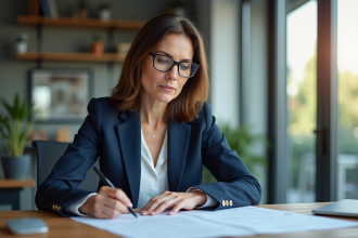 Femme d'affaires en réunion dans un bureau moderne