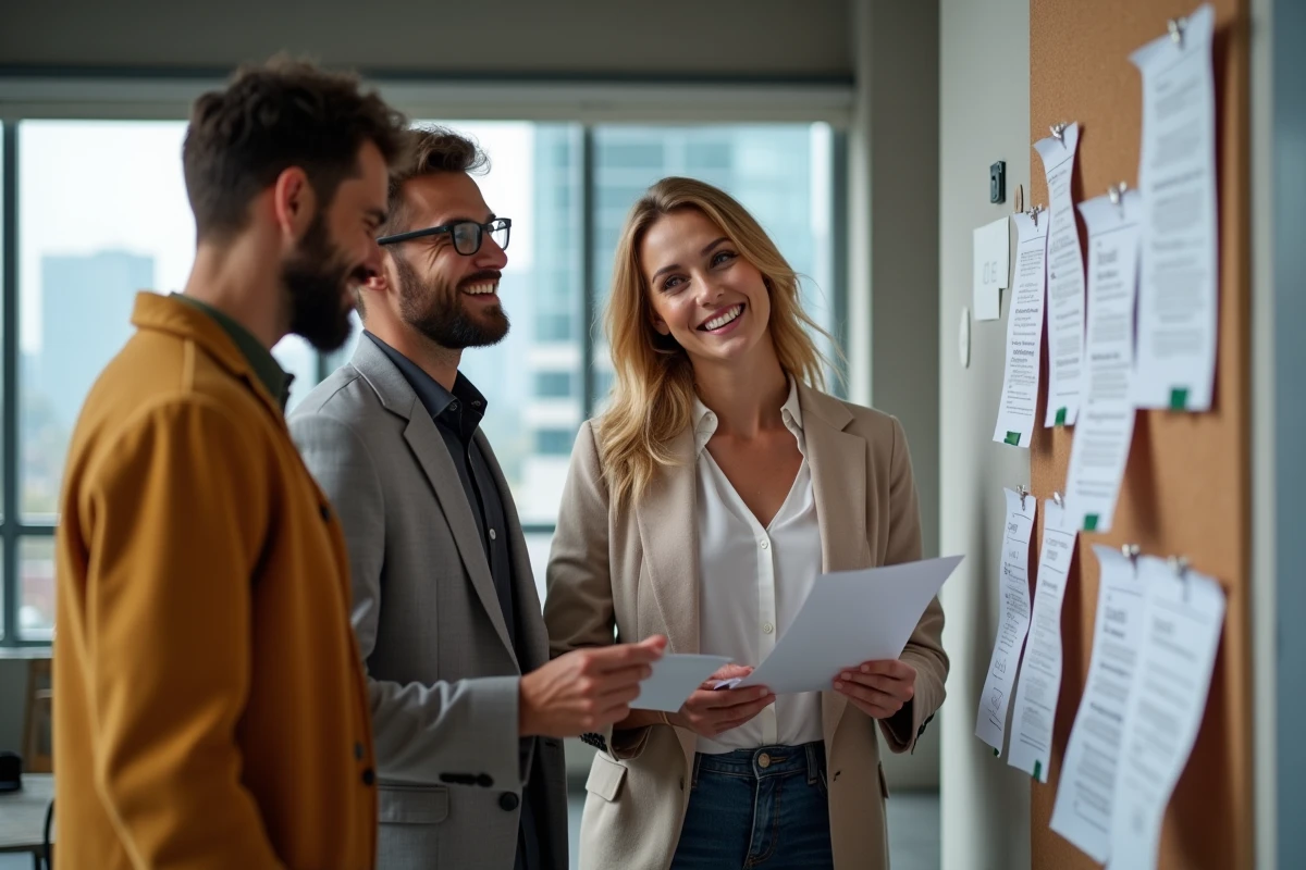 Groupe de trois personnes discutant d