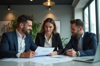 Groupe de professionnels en réunion dans un bureau moderne