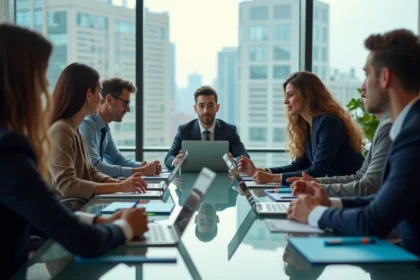 Groupe de professionnels en réunion dans un bureau moderne