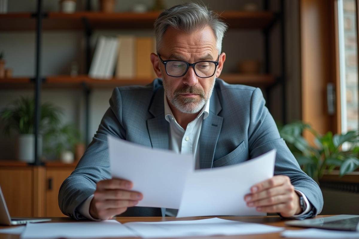 Homme d'affaires en réunion examinant des documents