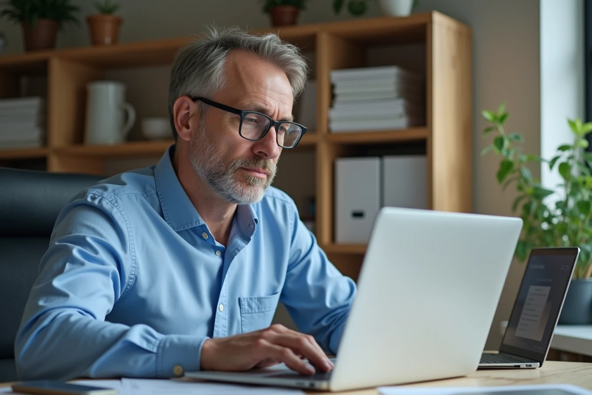 Homme professionnel au bureau avec ordinateur portable