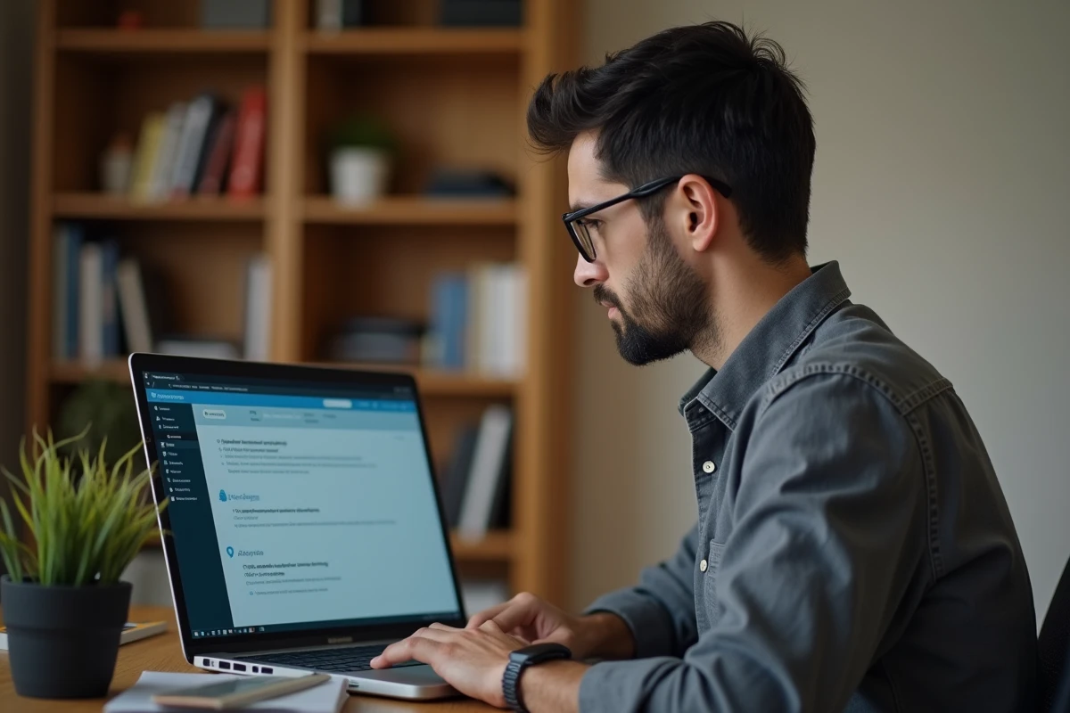 Homme passant un test PI d'évaluation cognitive en ligne depuis son bureau à domicile