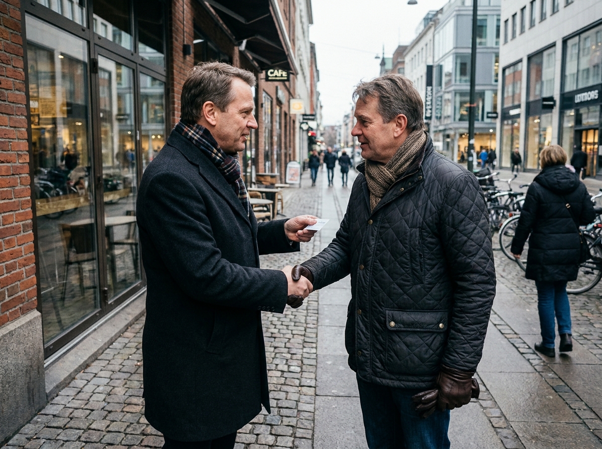 Deux hommes se saluant avec poignée de main dans la rue