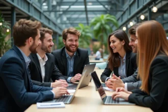Groupe de jeunes entrepreneurs à Station F Paris