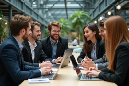 Groupe de jeunes entrepreneurs à Station F Paris