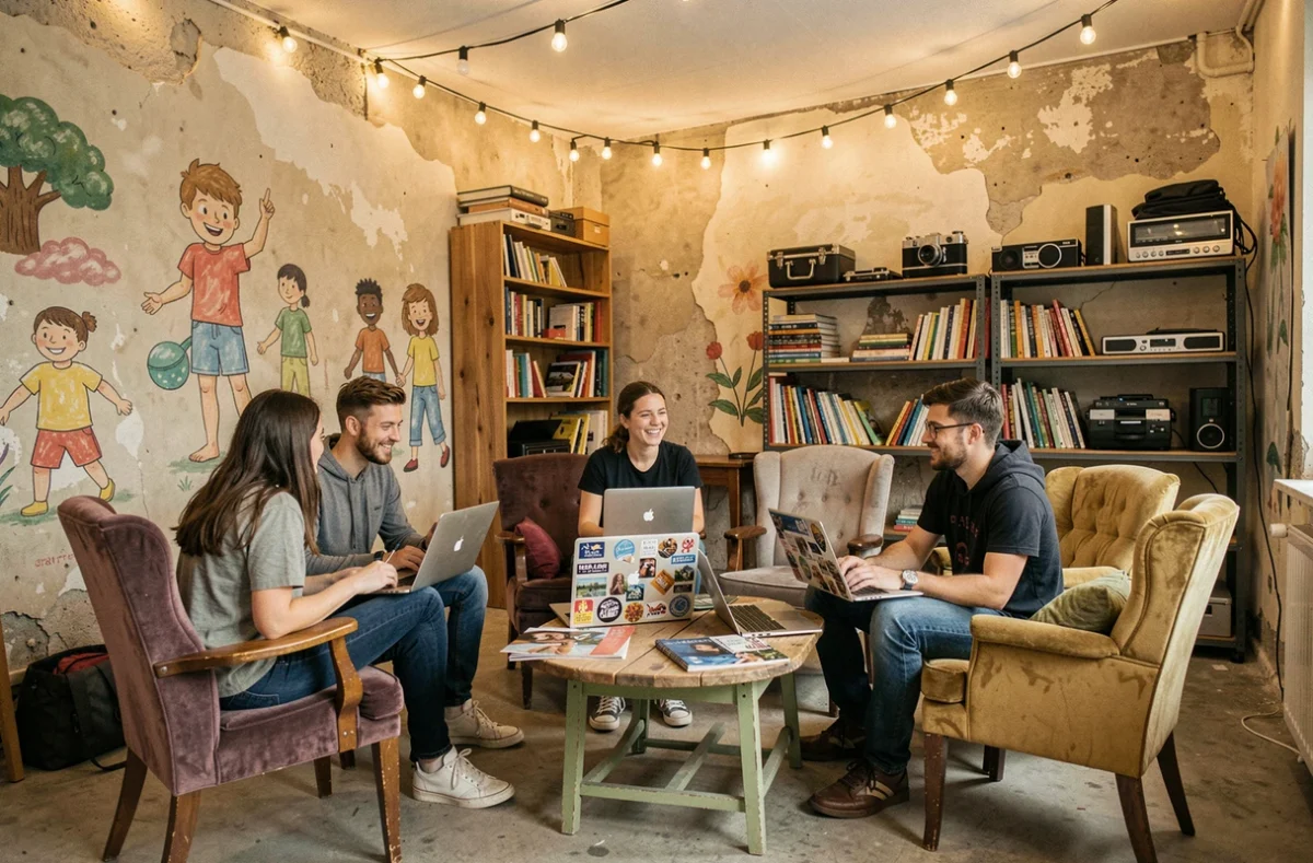 La Plage Digitale, espace de coworking associatif à Strasbourg, avec des membres travaillant dans une ambiance communautaire et décontractée