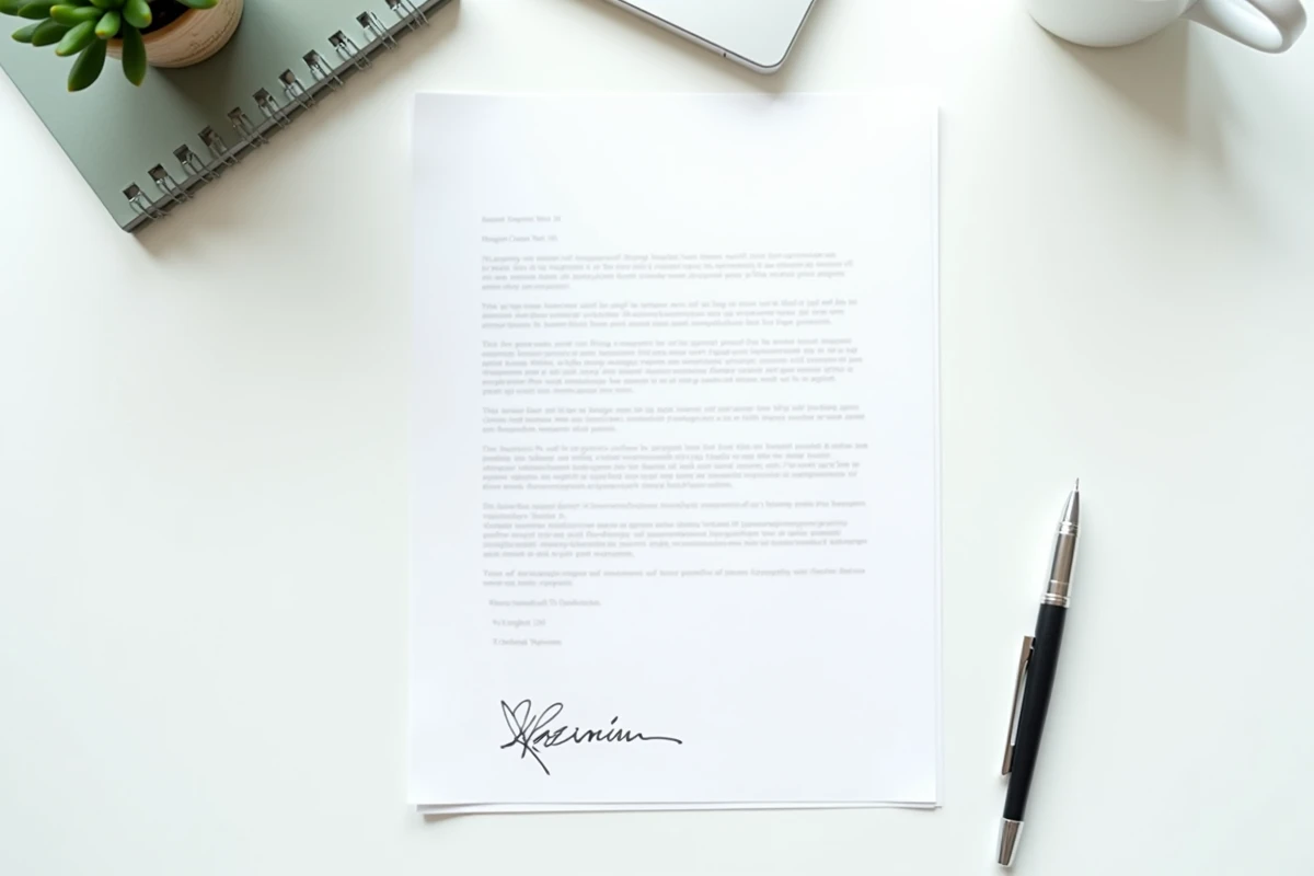 Lettre de démission de contrat d'apprentissage posée sur un bureau avec stylo et signature