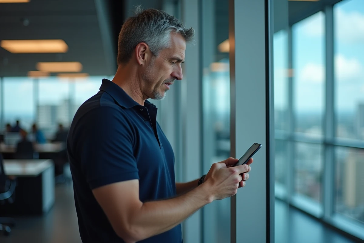 Salarié Air France consultant son téléphone pour récupérer l'accès à son compte Intraligne après un mot de passe oublié