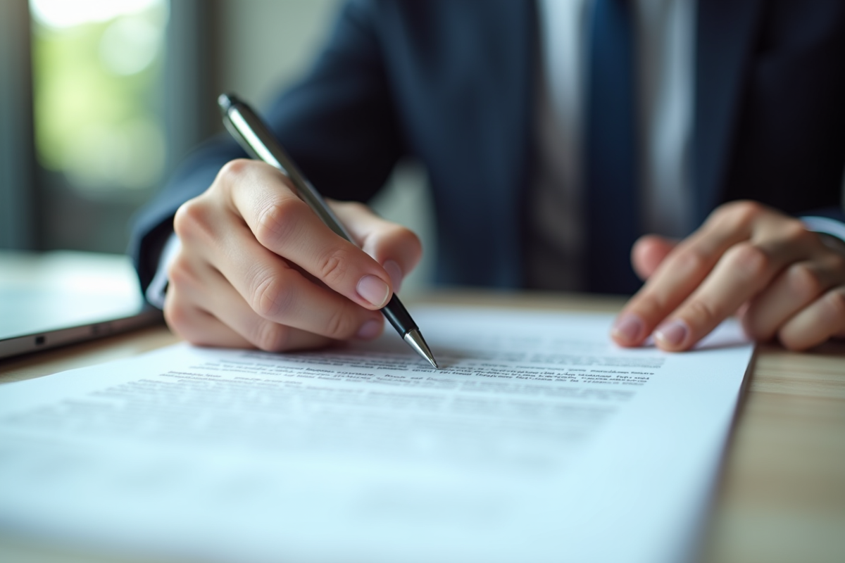 Mains signant un contrat de travail avec documents